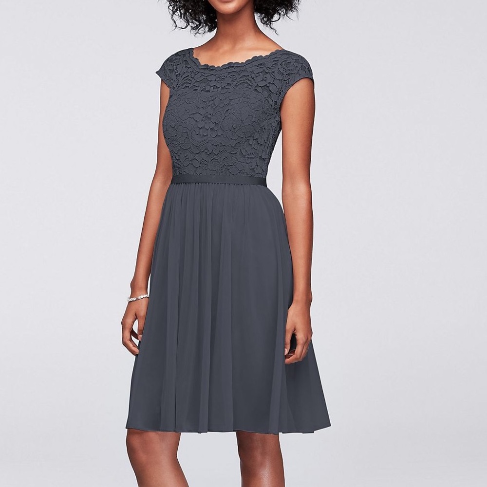 Short Lace and Mesh Dress with Illusion Neckline
